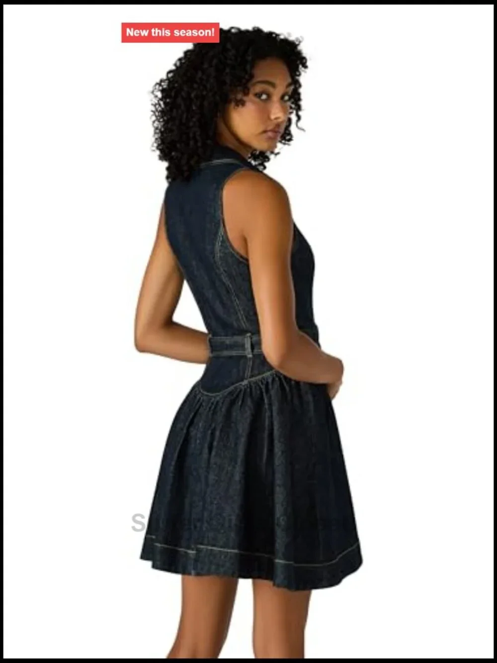 Sleeveless Collared Denim Dress Cotton Spandex Button Front